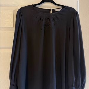 LC Lauren Conrad Black Embroidered Blouse